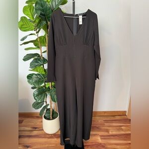 New York & Company Black V-Neck Jumpsuit